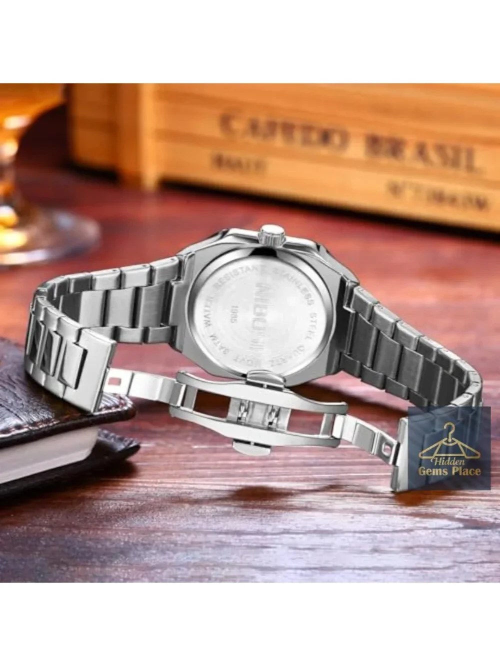 Men's Square Analog Quartz Watch Stainless Steel Day Date Classic Dress Wrist